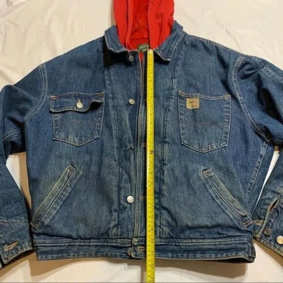 Vintage Ralph Lauren Denim Polo Country Denim Hoodie Sweater Trucker Jacket Sz M - Picture 13 of 13